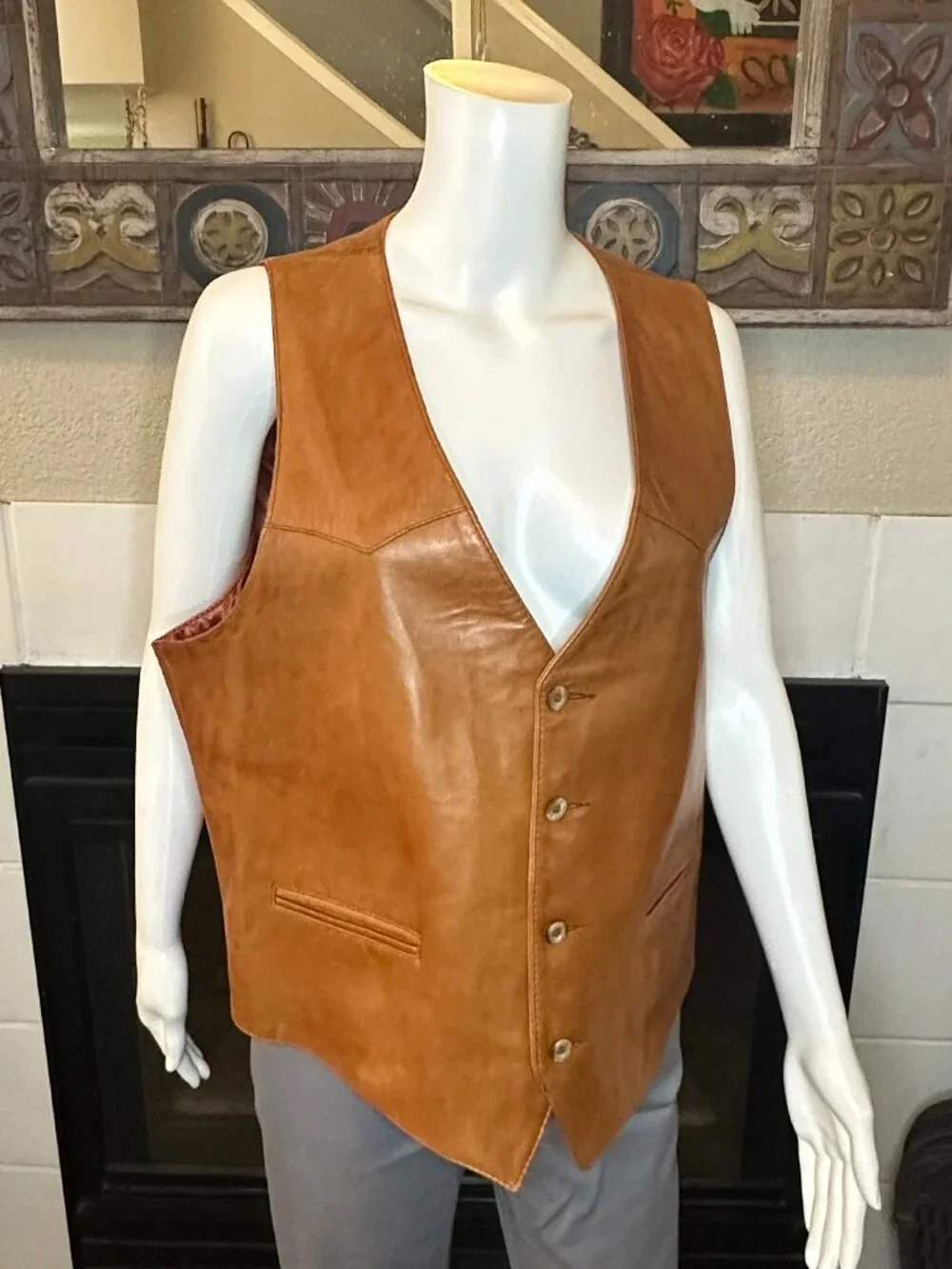 Vtg Remy Leather Fashions Men's Brown soft smooth Vest Size 46 Made in USA